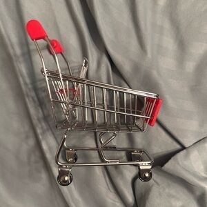 Miniature Shopping Cart with Red Accents 3 inch side